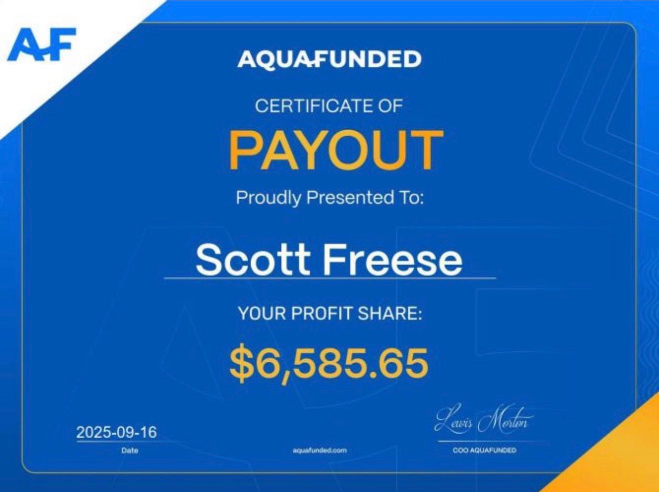 AquaFunded payout certificate